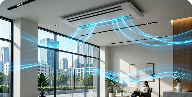 Smart HVAC air quality monitoring system optimizing ventilation and reducing energy consumption in commercial buildings.